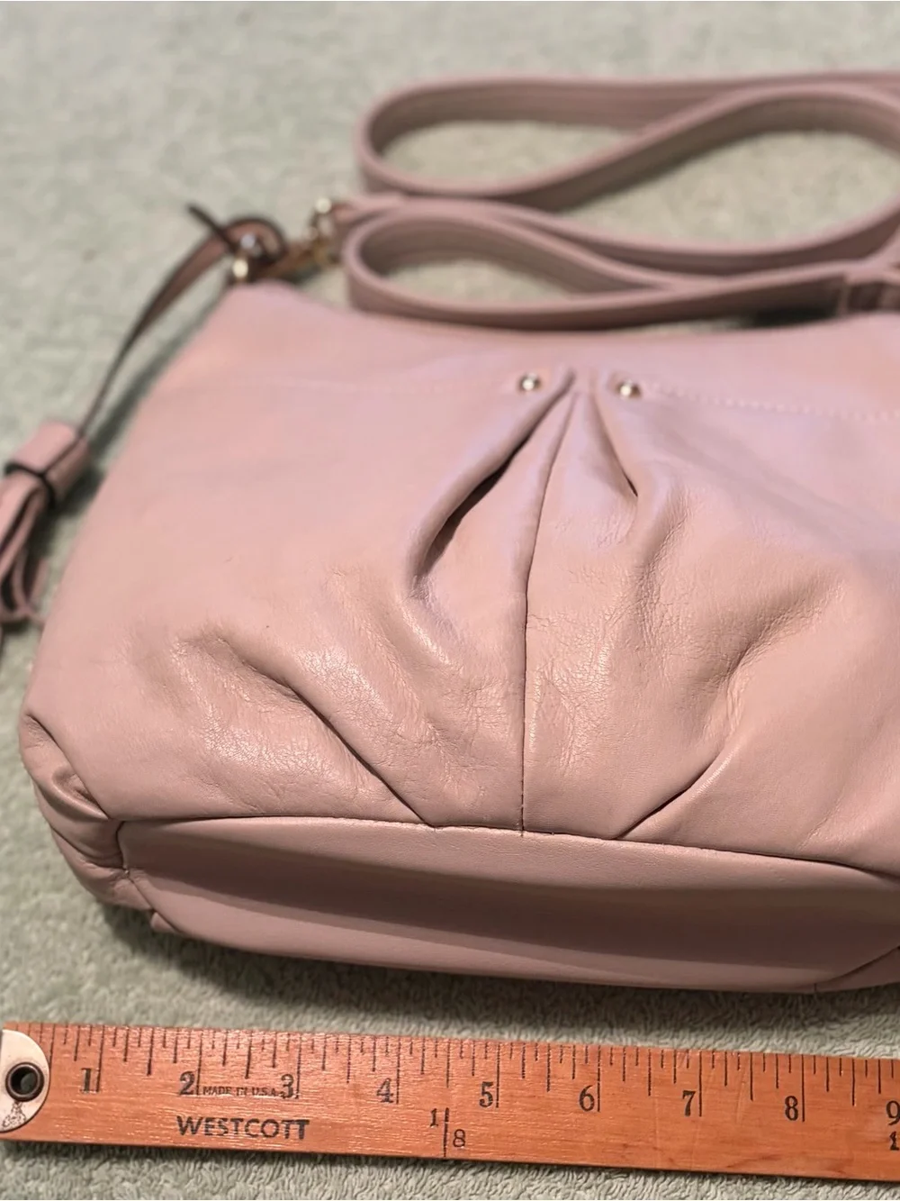 Tignanello Genuine Leather Blush Beige Crossbody Bag Tassel